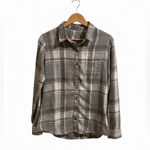 KUHL Womens Gray Plaid Flannel Kamila Shirt Button Long Sleeve Cream